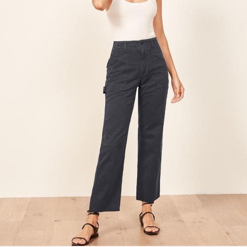 Reformation Cargo Crop Navy Pants!